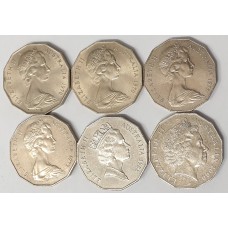 AUSTRALIA 1970 - 2000 . FIFTY 50 CENT COINS . 6 INCUSED COINS